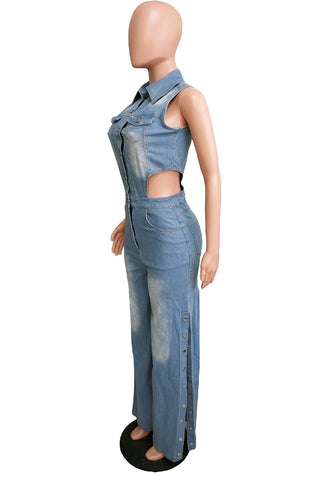 Stylish Button-Side Denim Jumpsuit