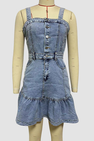 Button-Front Casual Denim Dress