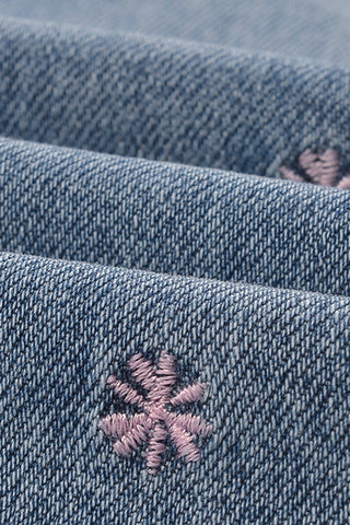 Patterned Button-Front Straight Jeans