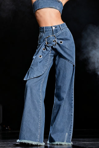 Wide-Leg Denim Jeans with Belt Detail