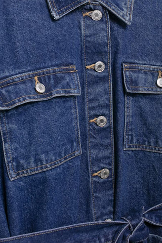 Belted Button-Front Denim Jacket