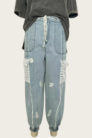 Relaxed Fit Ripped Denim Joggers
