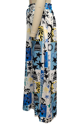 Patterned Wide-Leg Casual Pants