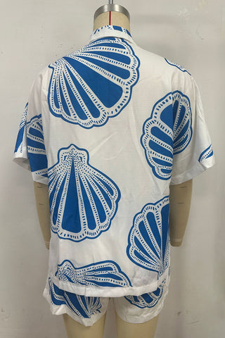 Shell Print Button Shirt and Shorts Set