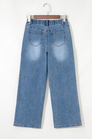 Elastic Waist Wide-Leg Jeans