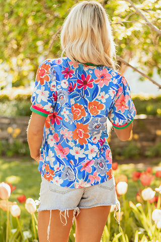 Floral Print Polo Blouse