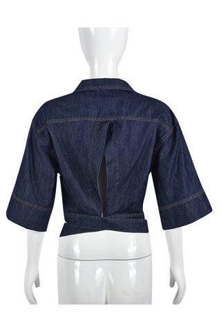 Open-Front Denim Jacket with Ring Detail