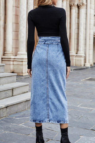 High-Waist Button Front Denim Skirt