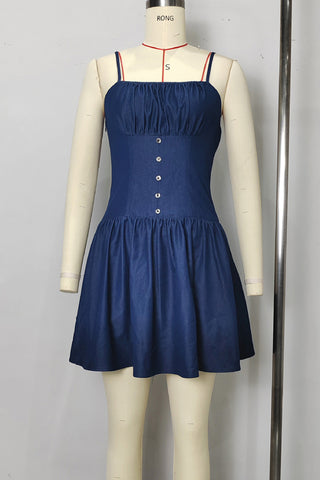 Buttoned Denim Fit-and-Flare Dress