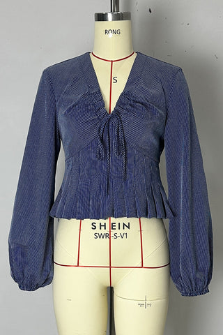 Ruffle Trim V-Neck Blouse