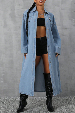 Button-Up Denim Long Jacket