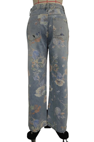 Floral Distressed Straight Jeans