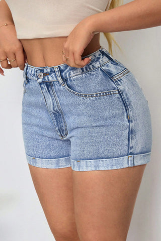 High-Waist Rolled Hem Jean Shorts