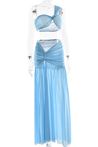 One-Shoulder Mesh Two-Piece Set