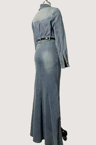 Button-Up Denim Skirt Set