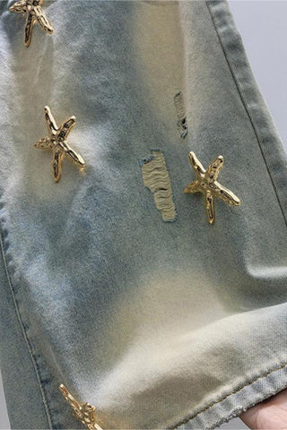 Star-Embellished Denim Shorts