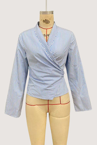 Wrap-Front Striped Blouse
