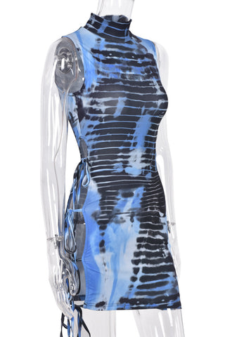 Swirled Pattern Mock Neck Mini Dress