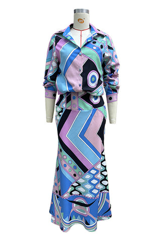 Geometric Pattern Skirt Set