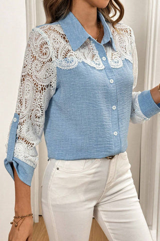 Lace Accent Button-Up Shirt