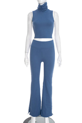 Sleeveless High Neck Pants Set