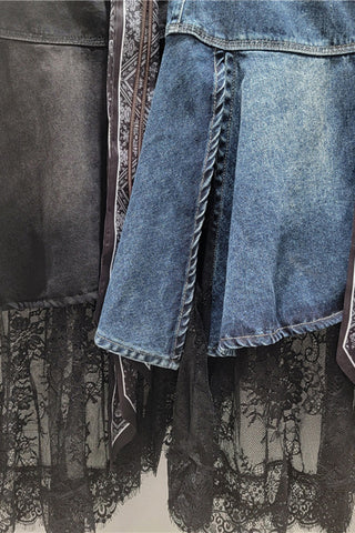 Asymmetric Denim Midi Skirt