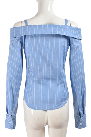 Off-Shoulder Striped Button-Down Top