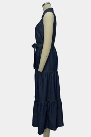 Sleeveless Button-Down Denim Maxi Dress