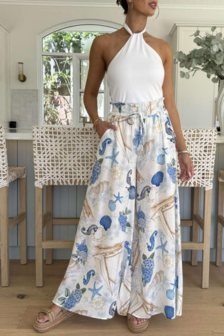 Tie-Front Printed Pants Set