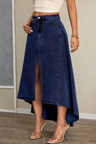 High-Slit Denim Skirt