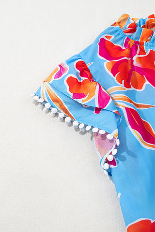 Flutter Sleeve Floral V-Neck Blouse