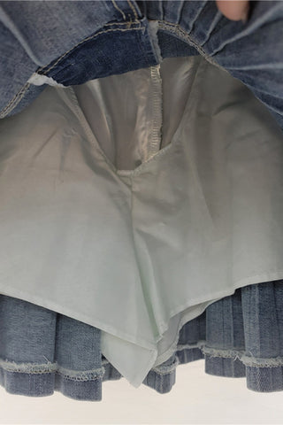 Pleated Denim Mini Skirt