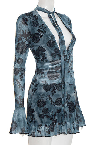 Floral Tie-Neck Casual Dress