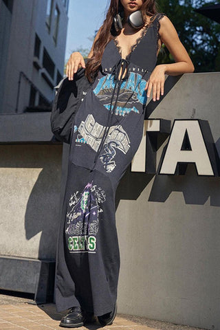 Graphic Patchwork Sleeveless Casual Dress