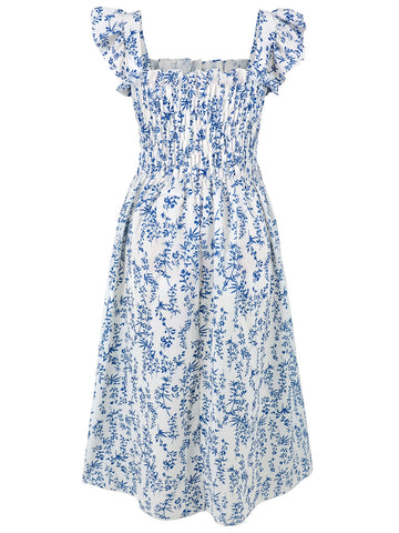 Floral Print Ruffle Sleeve Midi Dress