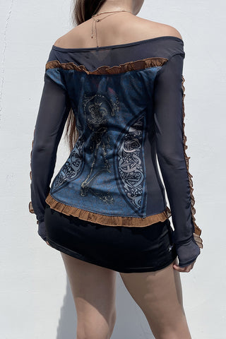 Sheer Mesh Long Sleeve Blouse