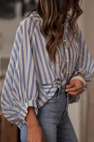 Striped Oversized Blouse with Balloon Sleeves