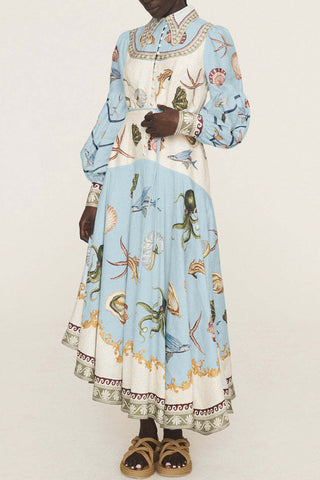 Ocean-Inspired Print Casual Dress