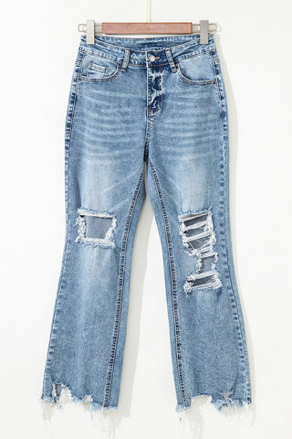 Raw Hem Ripped Knee Flare Jeans
