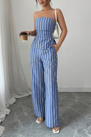 Strapless Striped Pants Set