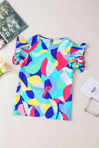 Vibrant Patterned Flutter Sleeve Tee