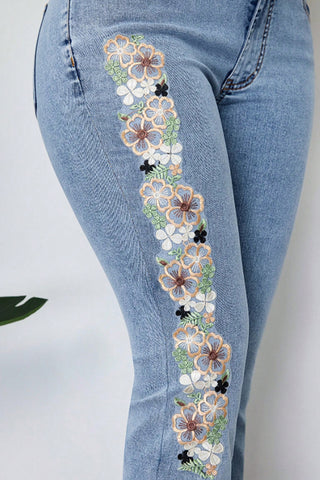Floral Detail Flare Jeans