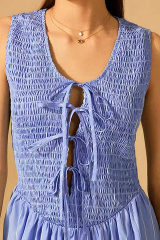 Tie-Front Smocked Midi Dress