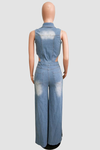 Button-Detail Flare Leg Jumpsuit