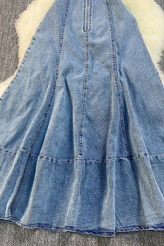 Zip-Front Denim Flared Dress