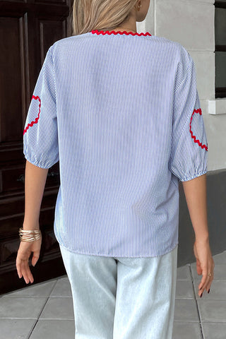 Heart Accent Tie-Front Blouse