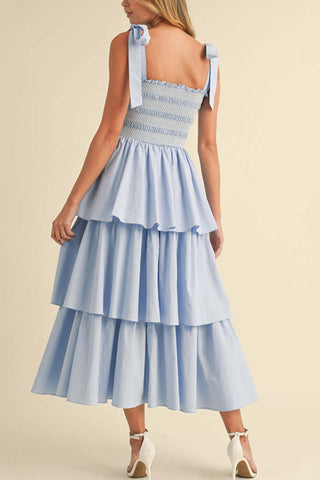 Tiered Dress with Bow Tie Straps