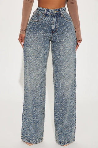 Patterned Straight-Leg Denim Jeans