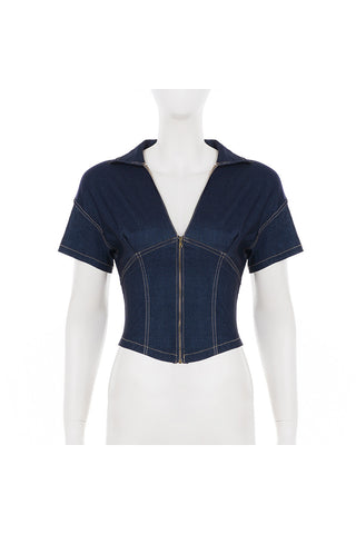 Zip-Front Fitted T-Shirt Polo