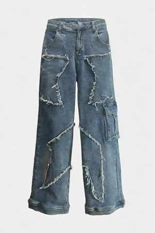 Distressed Straight-Leg Jeans with Stitch Details